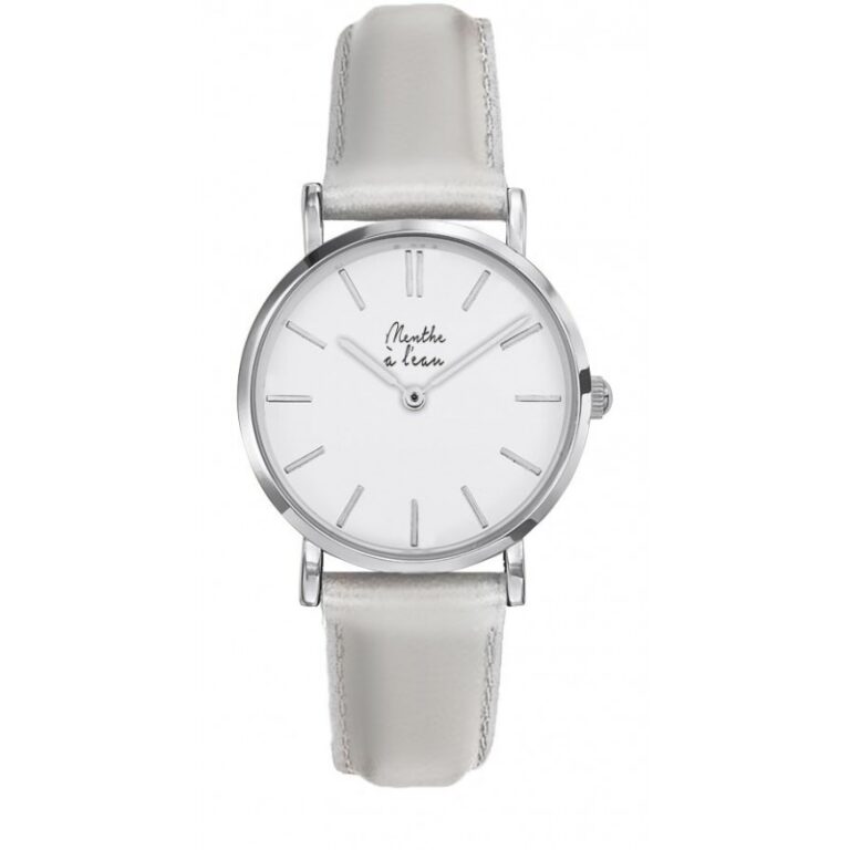 Menthe à l'eau - Montre Femme La Véritable bracelet cuir argenté fond blanc chromée