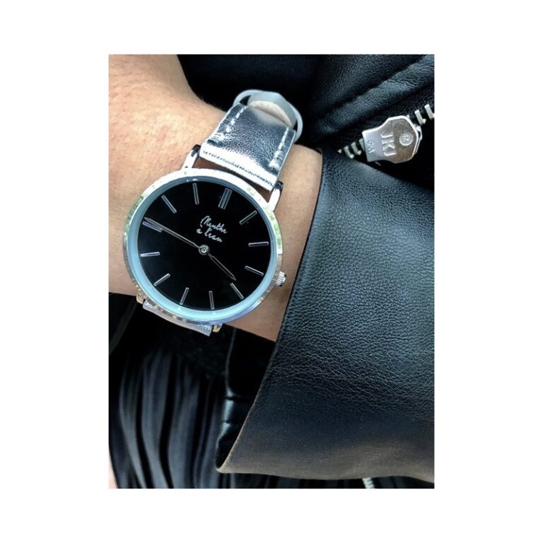 Menthe à l'eau - Montre Femme La Véritable bracelet cuir argenté fond noir chromée – Gris