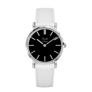 Menthe à l’eau - Montre Femme La Véritable bracelet cuir blanc fond noir chromée