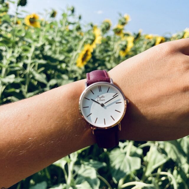 Menthe à l'eau - Montre Femme La Véritable bracelet cuir bordeaux fond blanc rose dorée