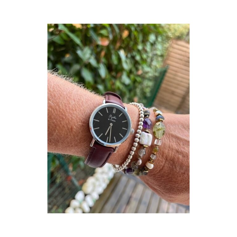 Menthe à l'eau - Montre Femme La Véritable bracelet cuir bordeaux fond noir chromée – Bordeaux