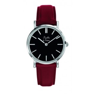 Menthe à l’eau - Montre Femme La Véritable bracelet cuir bordeaux fond noir chromée