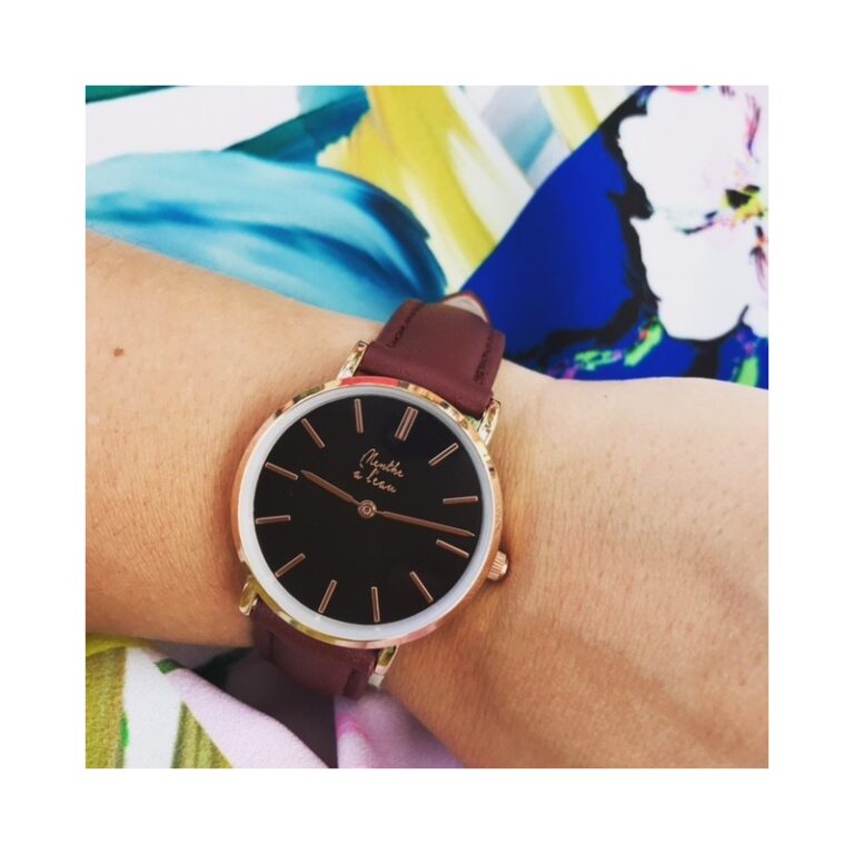 Menthe à l'eau - Montre Femme La Véritable bracelet cuir bordeaux fond noir rose dorée – Bordeaux