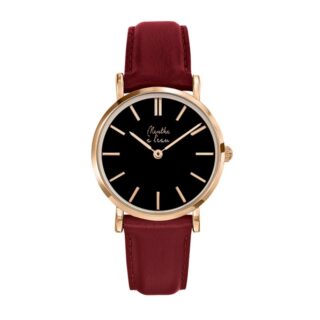 Menthe à l’eau - Montre Femme La Véritable bracelet cuir bordeaux fond noir rose dorée
