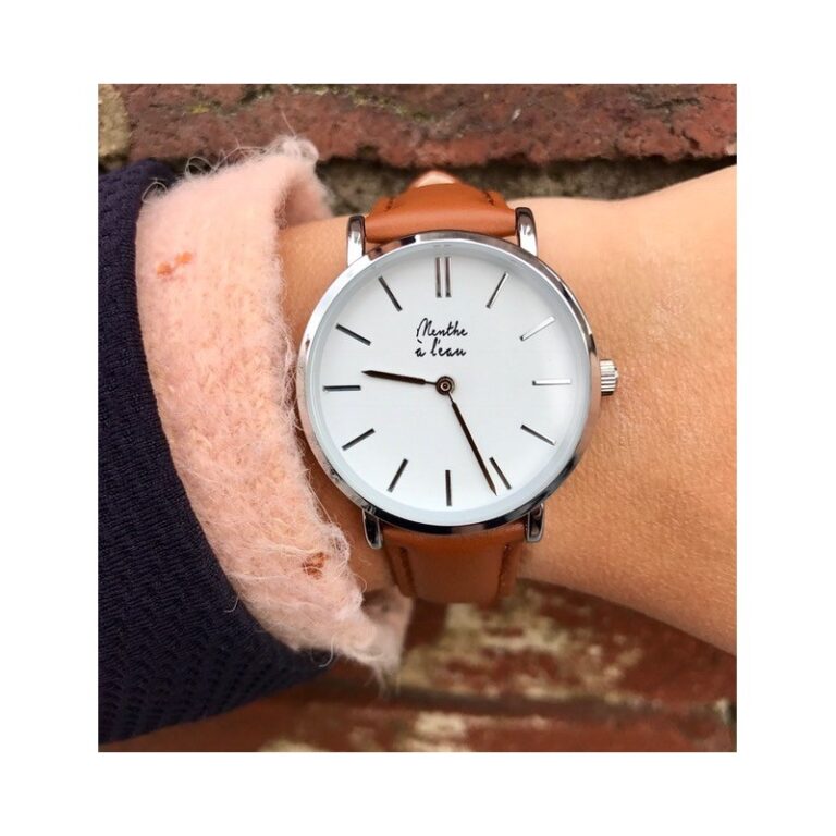 Menthe à l'eau - Montre Femme La Véritable bracelet cuir camel fond blanc chromée – Camel