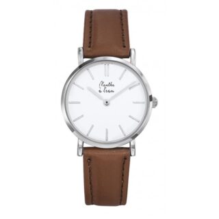 Menthe à l’eau - Montre Femme La Véritable bracelet cuir camel fond blanc chromée