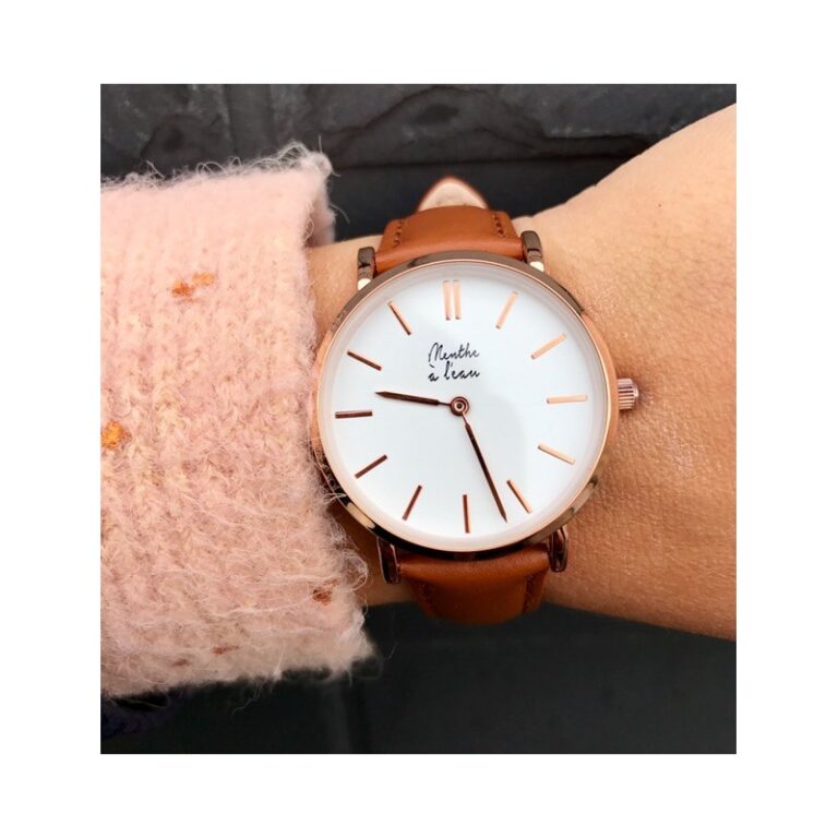 Menthe à l'eau - Montre Femme La Véritable bracelet cuir camel fond blanc rose dorée – Camel