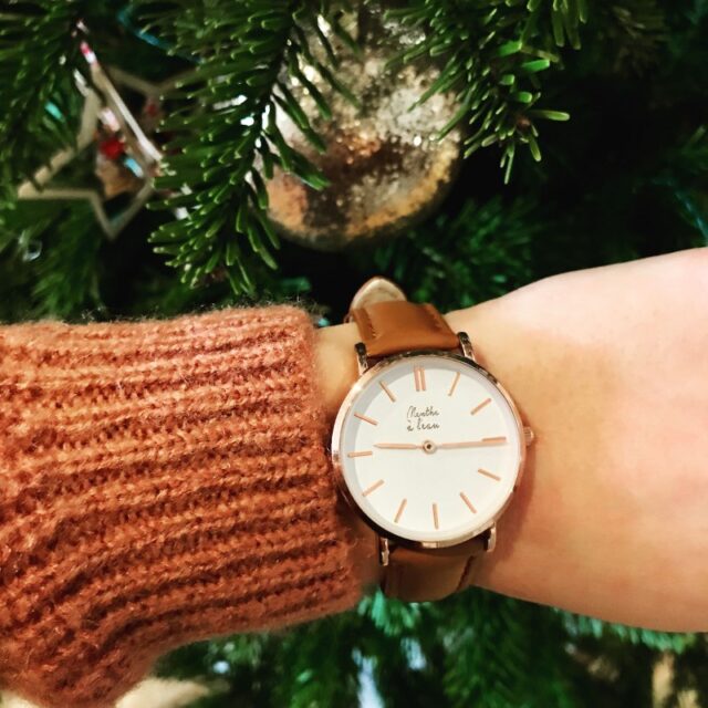 Menthe à l'eau - Montre Femme La Véritable bracelet cuir camel fond blanc rose dorée