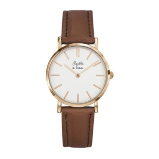 Menthe à l’eau - Montre Femme La Véritable bracelet cuir camel fond blanc rose dorée