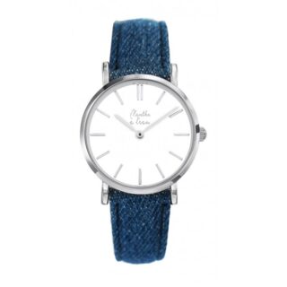 Menthe à l’eau - Montre Femme La Véritable bracelet cuir jeans fond blanc chromée
