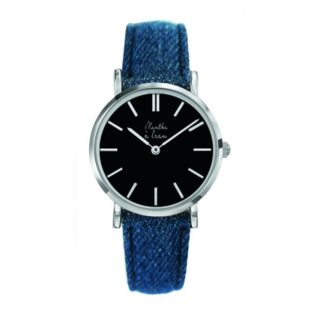 Menthe à l’eau - Montre Femme La Véritable bracelet cuir jeans fond noir chromée
