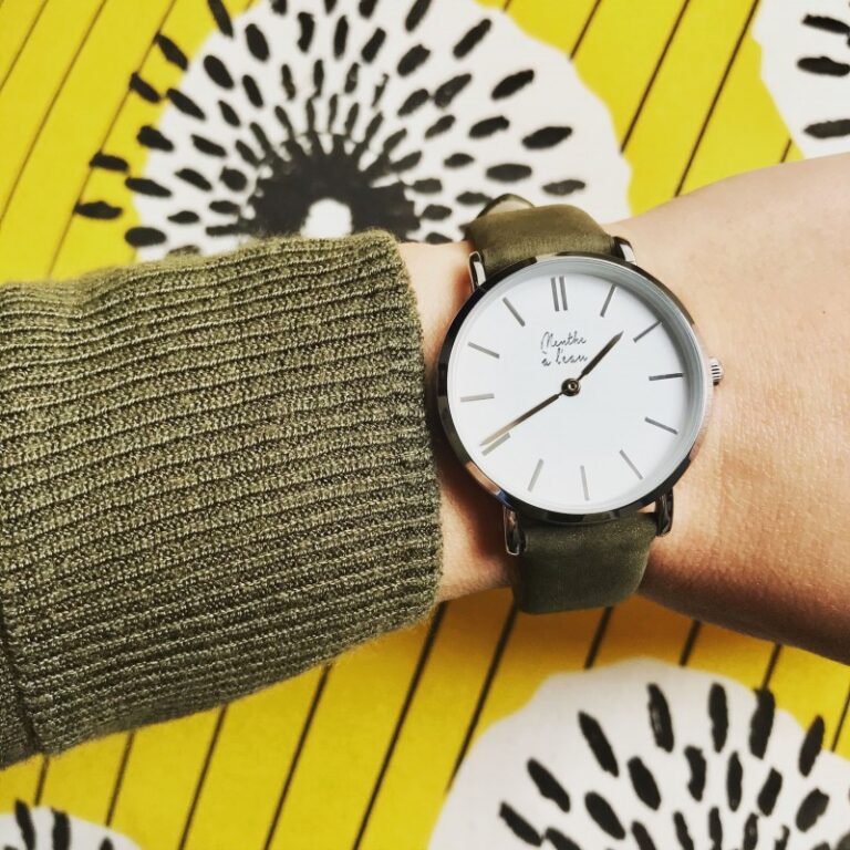 Menthe à l'eau - Montre Femme La Véritable bracelet cuir kaki fond blanc chromée – Vert