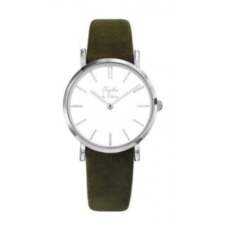 Menthe à l’eau - Montre Femme La Véritable bracelet cuir kaki fond blanc chromée