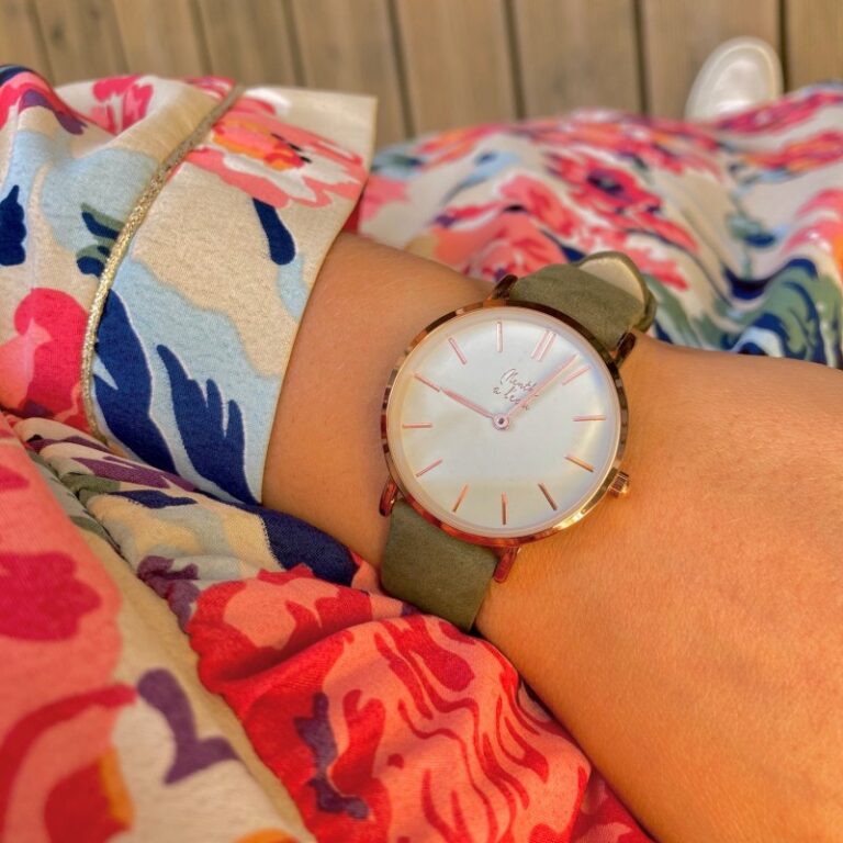 Menthe à l'eau - Montre Femme La Véritable bracelet cuir kaki fond blanc rose dorée – Vert
