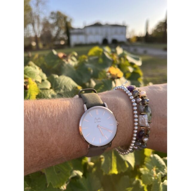 Menthe à l'eau - Montre Femme La Véritable bracelet cuir kaki fond blanc rose dorée