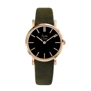 Menthe à l’eau - Montre Femme La Véritable bracelet cuir kaki fond noir rose dorée