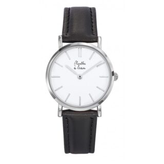 Montre Femme La Véritable bracelet cuir noir fond blanc chromée par la marque Menthe à l’eau Menthe à l’eau - Montre Femme La Véritable bracelet cuir noir fond blanc chromée