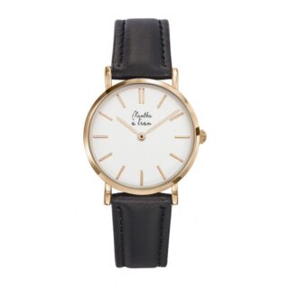 Montre Femme La Véritable bracelet cuir noir fond blanc rose dorée par la marque Menthe à l’eau Menthe à l’eau - Montre Femme La Véritable bracelet cuir noir fond blanc rose dorée