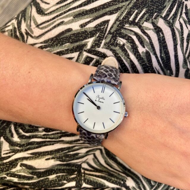 Menthe à l'eau - Montre Femme La Véritable bracelet cuir python gris fond blanc chromée