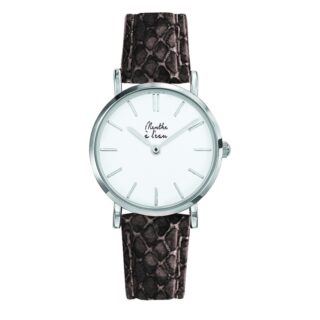 Menthe à l’eau - Montre Femme La Véritable bracelet cuir python gris fond blanc chromée
