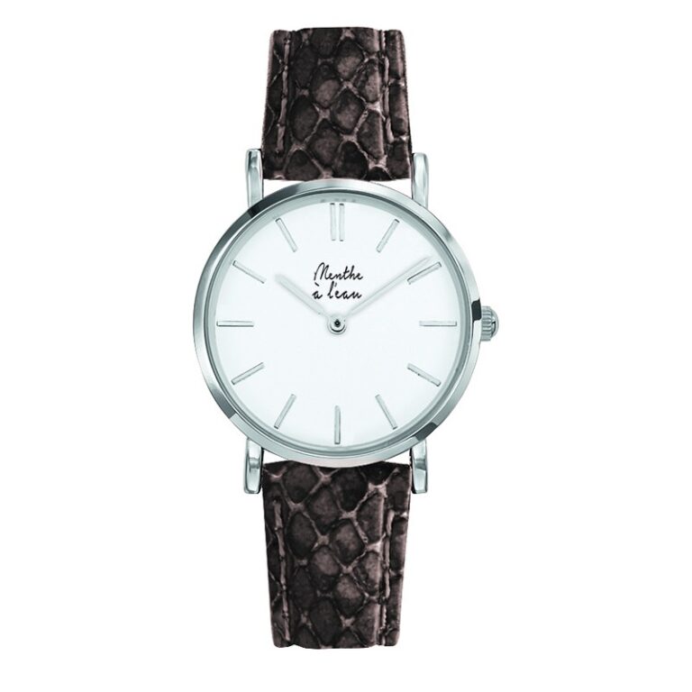 Menthe à l'eau - Montre Femme La Véritable bracelet cuir python gris fond blanc chromée