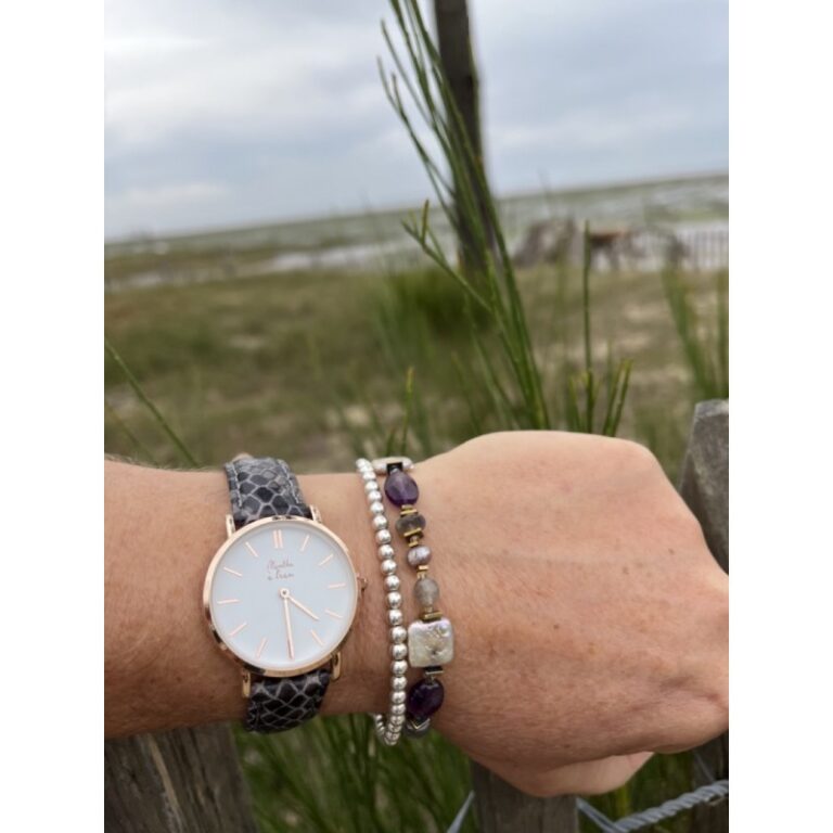 Menthe à l'eau - Montre Femme La Véritable bracelet cuir python gris fond blanc rose dorée – Gris