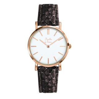 Menthe à l’eau - Montre Femme La Véritable bracelet cuir python gris fond blanc rose dorée