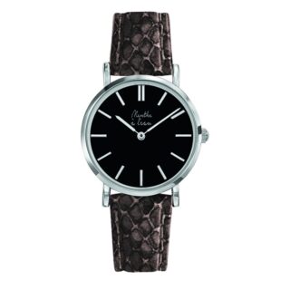 Menthe à l’eau - Montre Femme La Véritable bracelet cuir python gris fond noir chromée