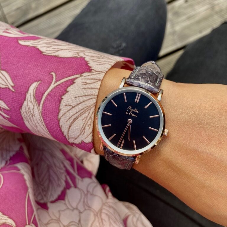 Menthe à l'eau - Montre Femme La Véritable bracelet cuir python gris fond noir rose dorée – Gris