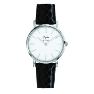 Menthe à l’eau - Montre Femme La Véritable bracelet cuir python noir fond blanc chromée
