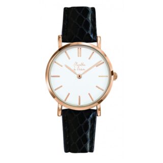 Menthe à l’eau - Montre Femme La Véritable bracelet cuir python noir fond blanc rose