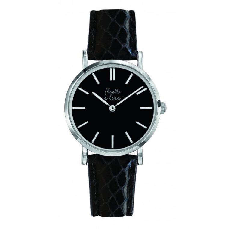 Menthe à l'eau - Montre Femme La Véritable bracelet cuir python noir fond noir chromée
