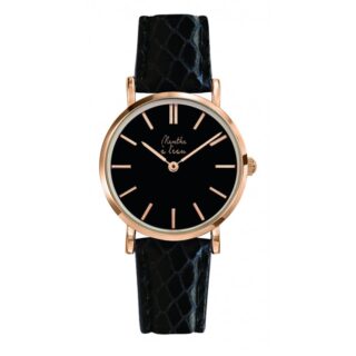 Menthe à l’eau - Montre Femme La Véritable bracelet cuir python noir fond noir rose