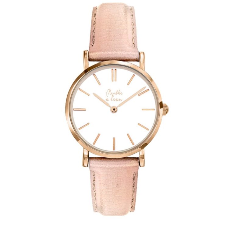 Menthe à l'eau - Montre Femme La Véritable bracelet cuir rose gold fond blanc rose