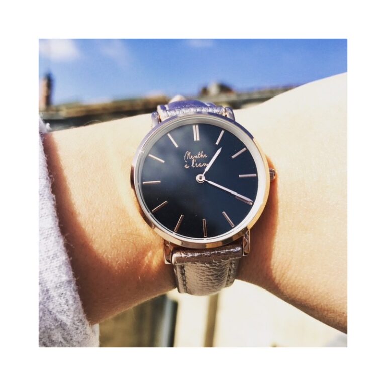 Menthe à l'eau - Montre Femme La Véritable bracelet cuir rose gold fond noir rose dorée – Rose