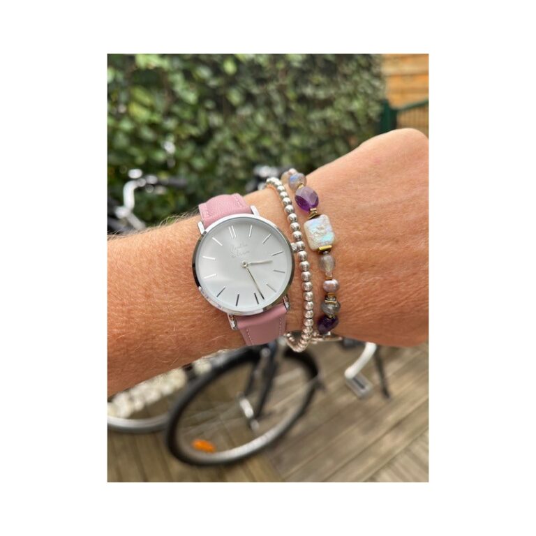 Menthe à l'eau - Montre Femme La Véritable bracelet cuir Rose pastel fond blanc chromée – Rose