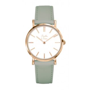 Menthe à l’eau - Montre Femme La Véritable bracelet cuir vert deau fond blanc rose dorée