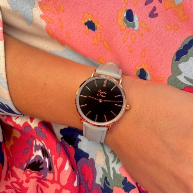 Menthe à l'eau - Montre Femme La Véritable bracelet cuir vert d'eau fond noir rose