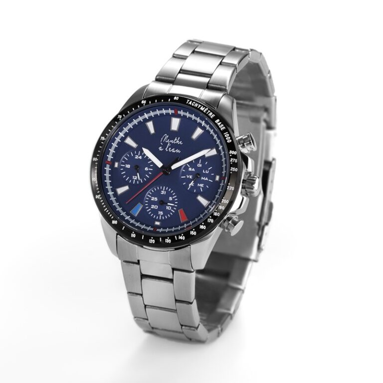 Menthe à l'eau - Montre Homme L'Équinoxe bracelet Acier chromé fond bleu – Gris