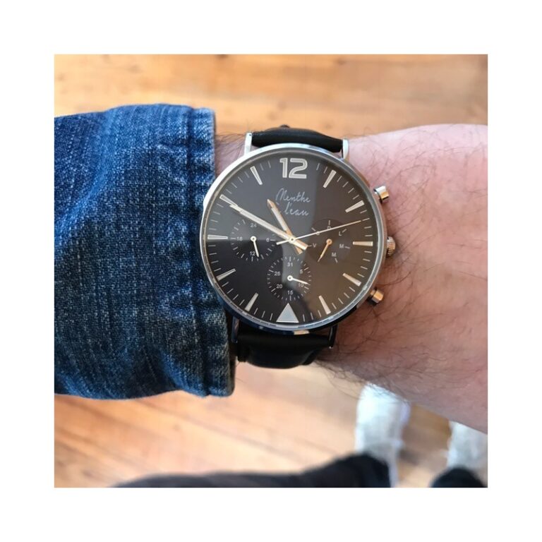 Menthe à l'eau - Montre Homme La Précise bracelet cuir noir fond bleu chromée – Noir