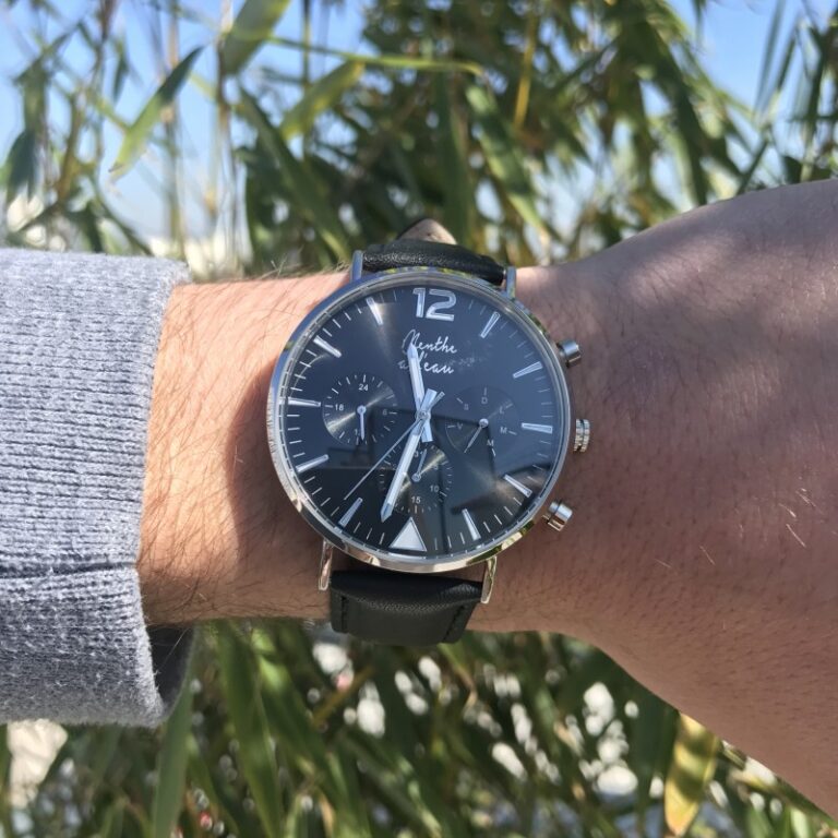 Menthe à l'eau - Montre Homme La Précise bracelet cuir noir fond noir chromée – Noir