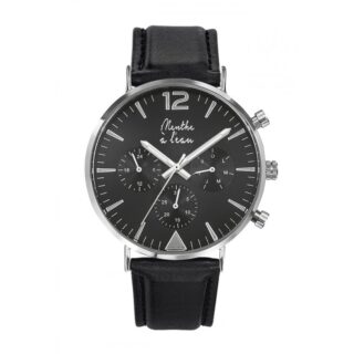 Menthe à l’eau - Montre Homme La Précise bracelet cuir noir fond noir chromée