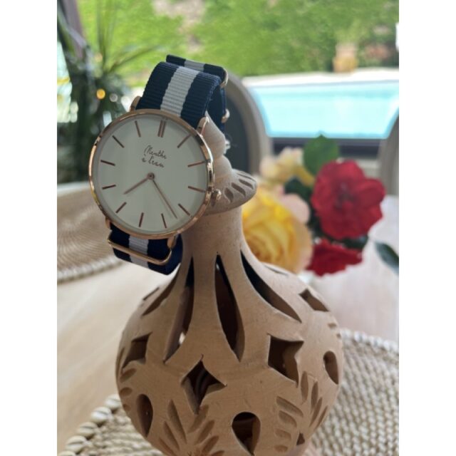 Menthe à l'eau - Montre Homme La Résistante bracelet nato bleu/blanc rose dorée