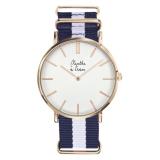 Montre Homme La Résistante bracelet nato bleu/blanc rose dorée par la marque Menthe à l’eau Menthe à l’eau - Montre Homme La Résistante bracelet nato bleu/blanc rose dorée