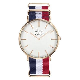 Menthe à l’eau - Montre Homme La Résistante bracelet nato bleu/blanc/rouge rose dorée