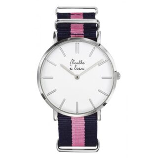 Montre Homme La Résistante bracelet nato bleu/rose chromée par la marque Menthe à l’eau Menthe à l’eau - Montre Homme La Résistante bracelet nato bleu/rose chromée