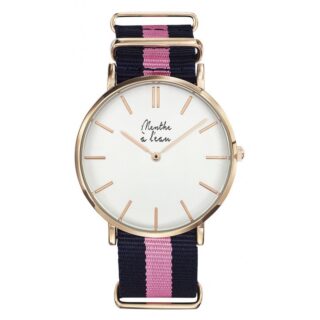 Menthe à l’eau - Montre Homme La Résistante bracelet nato bleu/rose rose dorée