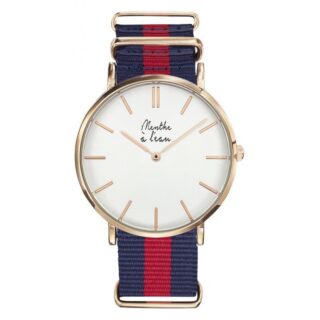 Menthe à l’eau - Montre Homme La Résistante bracelet nato bleu/rouge rose dorée