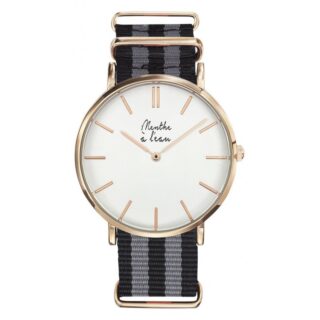 Menthe à l’eau - Montre Homme La Résistante bracelet nato gris/noir rose dorée