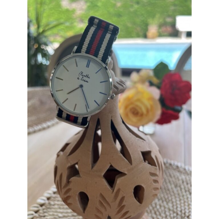 Menthe à l'eau - Montre Homme La Résistante bracelet nato noir/beige/bleu/rouge chromée – Beige